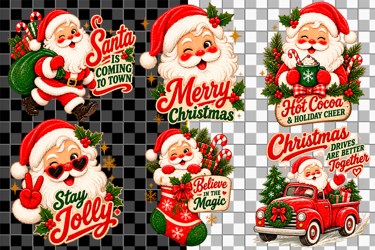 Santa Christmas PNG Bundle 12 pics, a Decorative Illustration by ElDesignState (Photo 3 of 15)
