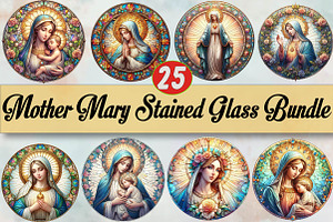Mother Mary Stained Glass Bundle, an Illustration by SVGArt
