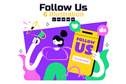 6 Follow Us Vector Illustration, a Technology Illustration by denayunebgt (Thumbnail 1 of 3)