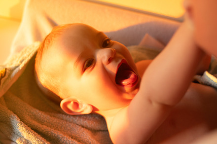 Portrait of a nine month old baby after bath time, a Person Photo by rubenchase