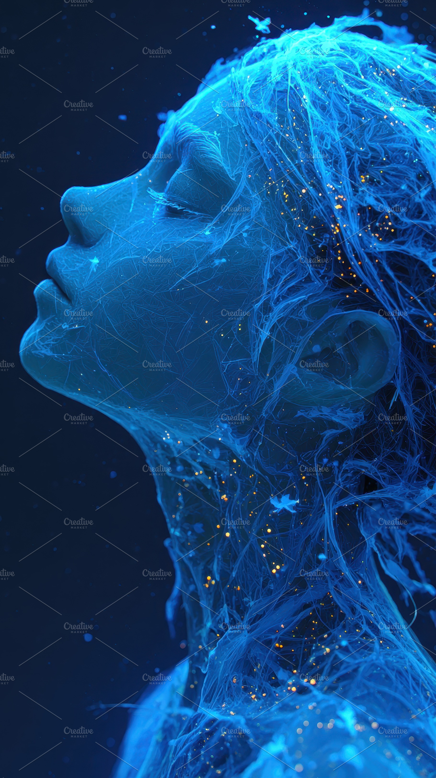 Blue ethereal woman glowing energy a, a Photo by Pixeness Studio