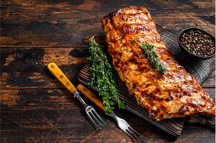 BBQ grilled pork spare ribs on a