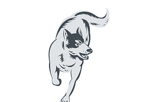 Siberian Husky Running Front Woodcut