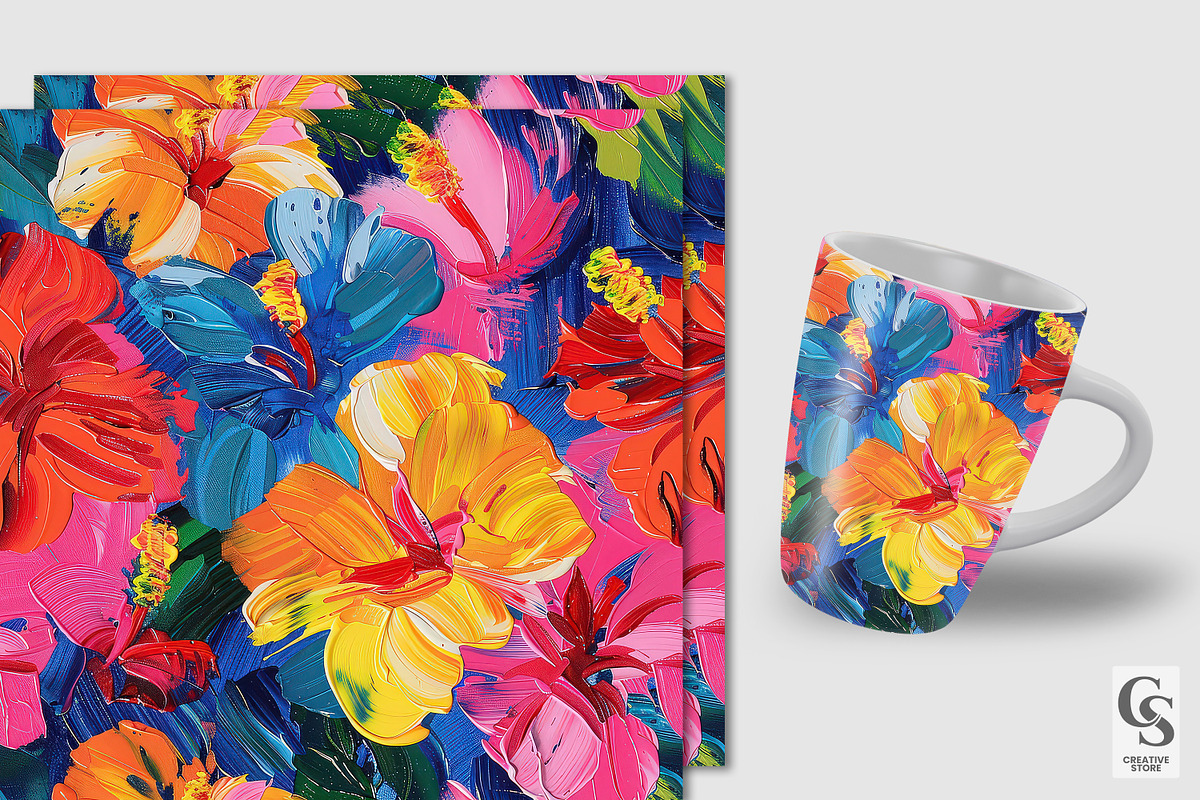 Acrylic Paint Hibiscus Floral Papers, a Pattern Graphic by Creative Store (Photo 3 of 6)