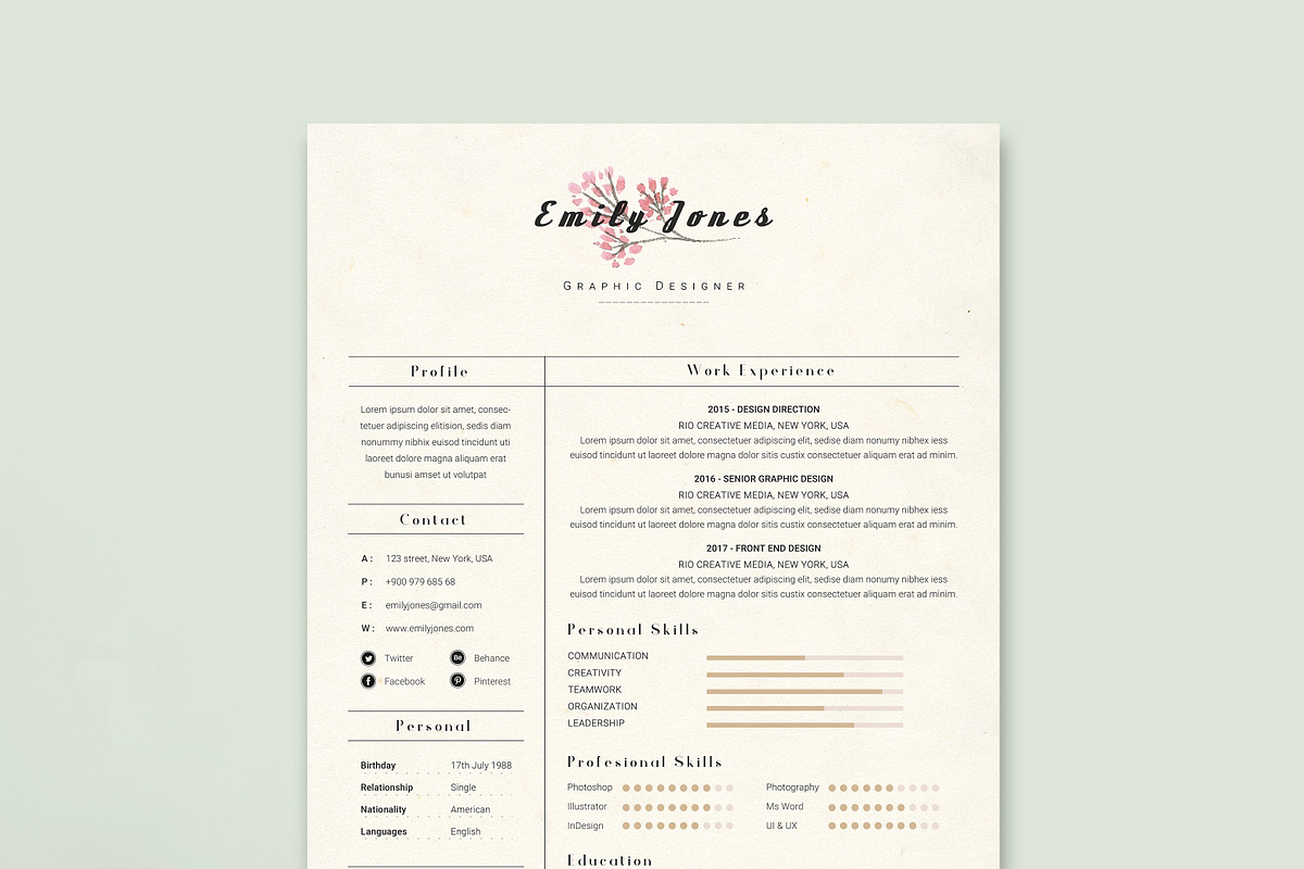 Floral Resume CoverLetter Template C, a Resume Template by Showy68 Template (Photo 2 of 5)