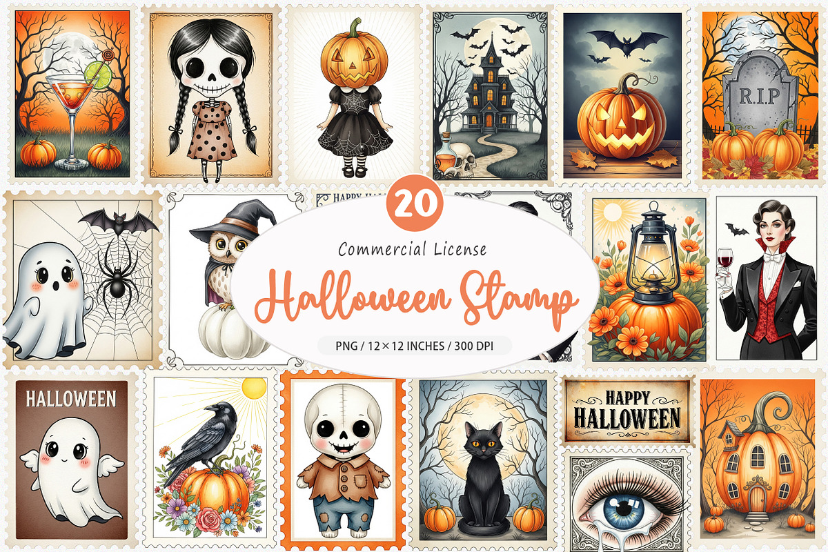 Halloween Postage Stamp Clipart, an Illustration by SinaCreation (Photo 1 of 5)