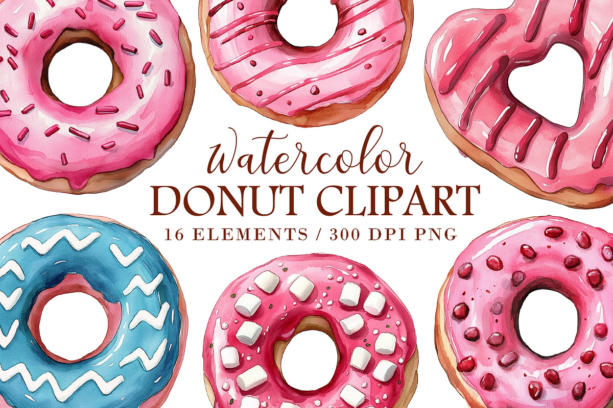 Watercolor Donut Clipart, an Illustration by Libby Wishes (Photo 1 of 7)
