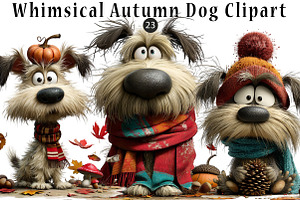Whimsical Autumn Dog Clipart, a Seasonal Illustration by CreationArt