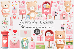 Watercolor Valentine  Clipart, an Illustration by Designworld