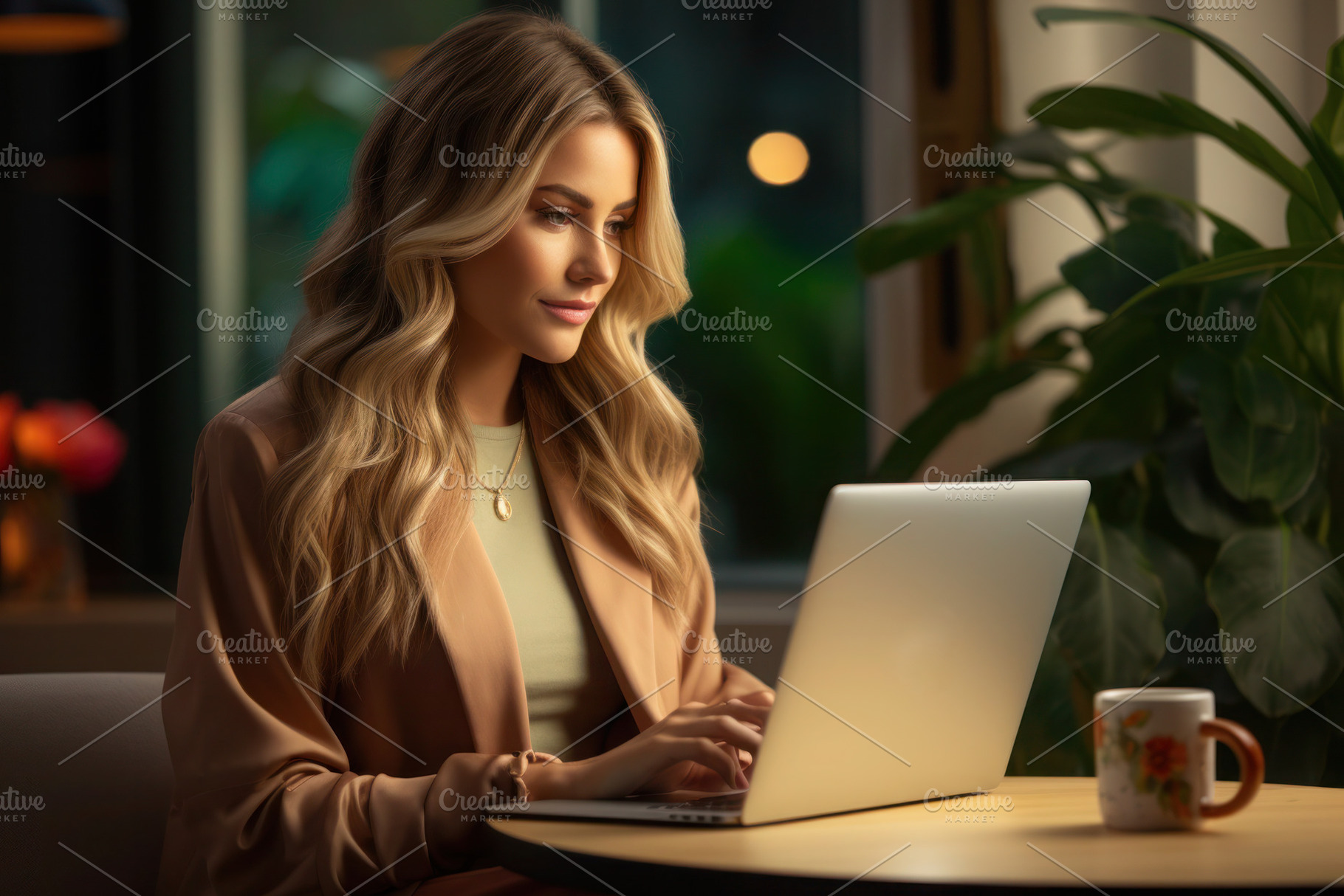 Young woman working on a laptop while sitting at a table, a Person Photo by Antonina Vlasova