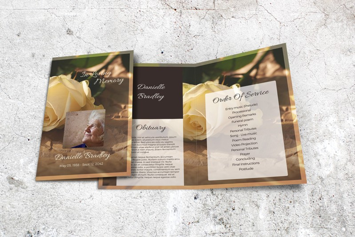 Funeral Program Vintage Yellow Roses, a Brochure Template by Final Tribute (Photo 4 of 5)