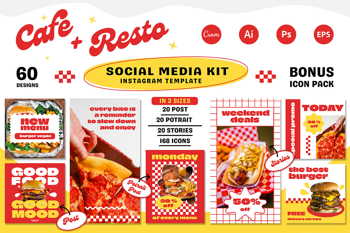 Canva | Restaurant Instagram Kit, a Social Media Template by Jiwstudio (Photo 1 of 14)