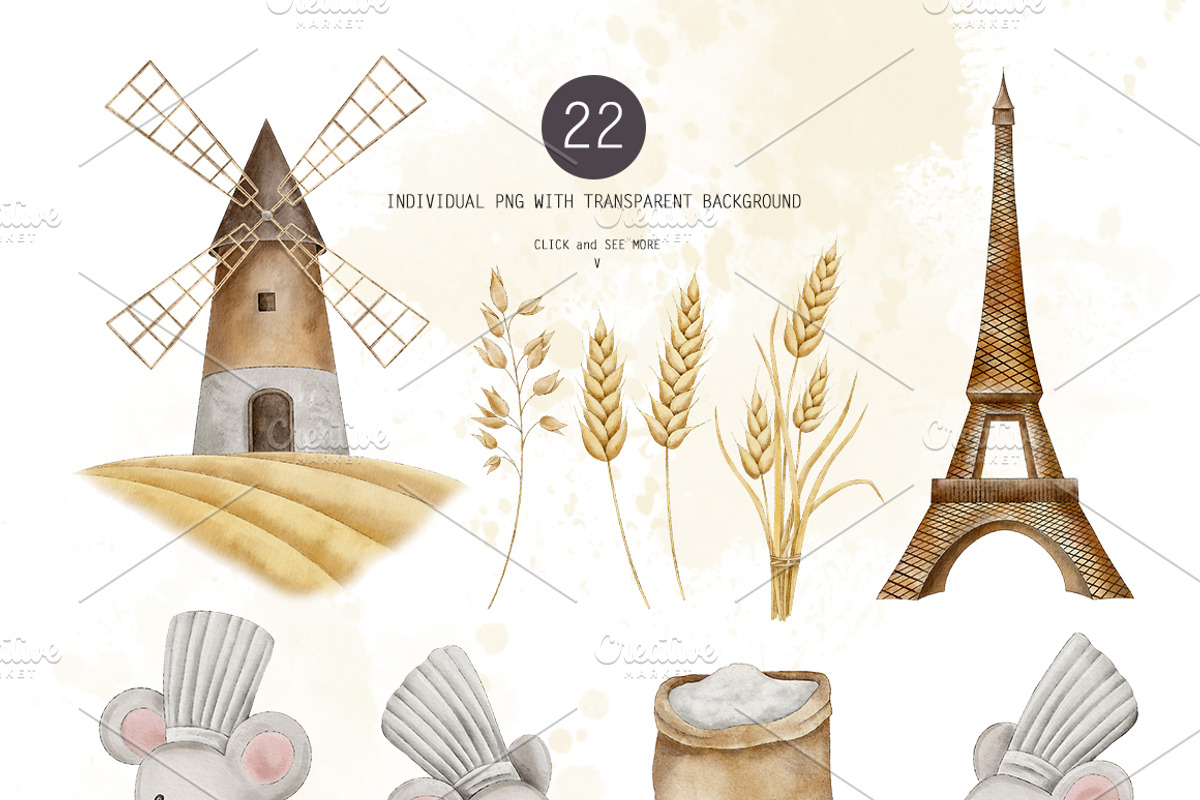 Watercolor Mouse Chef bakery clipart, a Food Illustration by Daryartsy (Photo 5 of 10)