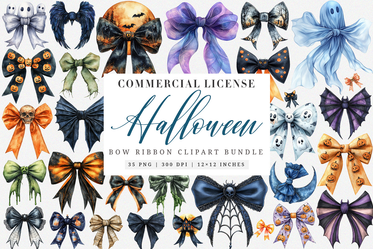 Watercolor Halloween Bow Ribbon PNG, an Illustration by SinaCreation (Photo 1 of 7)