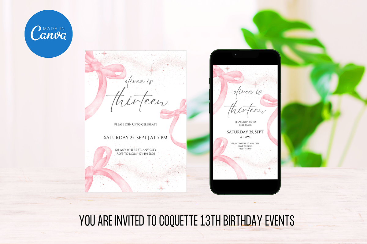 Coquette 13th Birthday Invitation, an Invitation Template by Earth5168 (Photo 2 of 9)