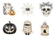 Beige & Black Halloween Clipart, an Illustration by Watercolor design (Thumbnail 3 of 4)
