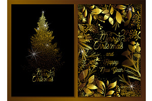 Golden Christmas card with twigs, an Illustration by Nenahliadava Design