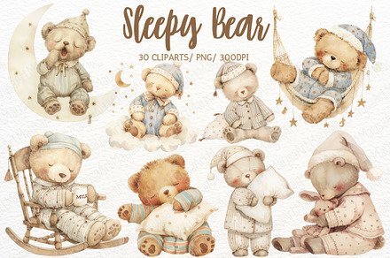 Cute Bear Watercolor Clipart PNG