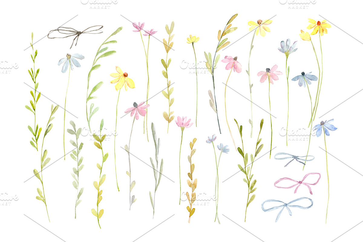 Watercolor Hand-painted Wildflowers, a Decorative Illustration by GraphicsDish (Photo 2 of 5)