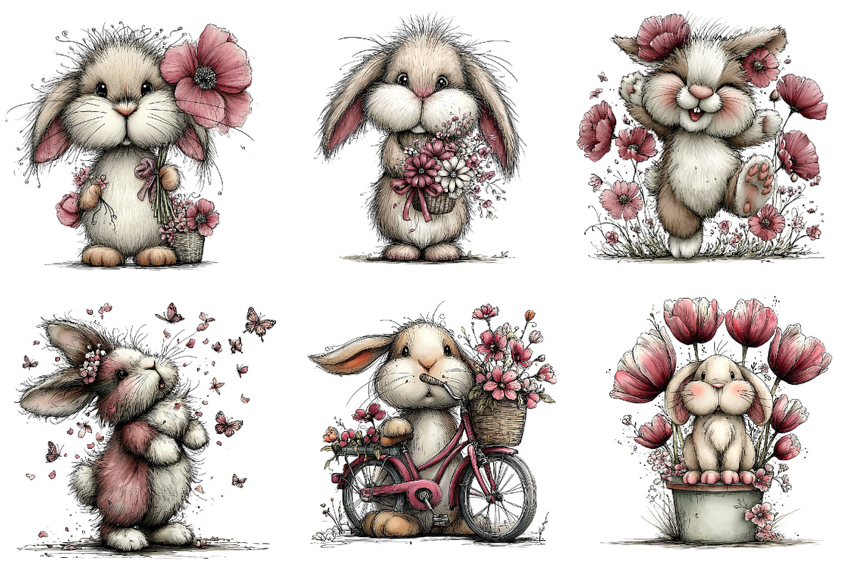 Whimsical Spring Bunny Clipart, an Illustration by Dream Creation (Photo 3 of 7)