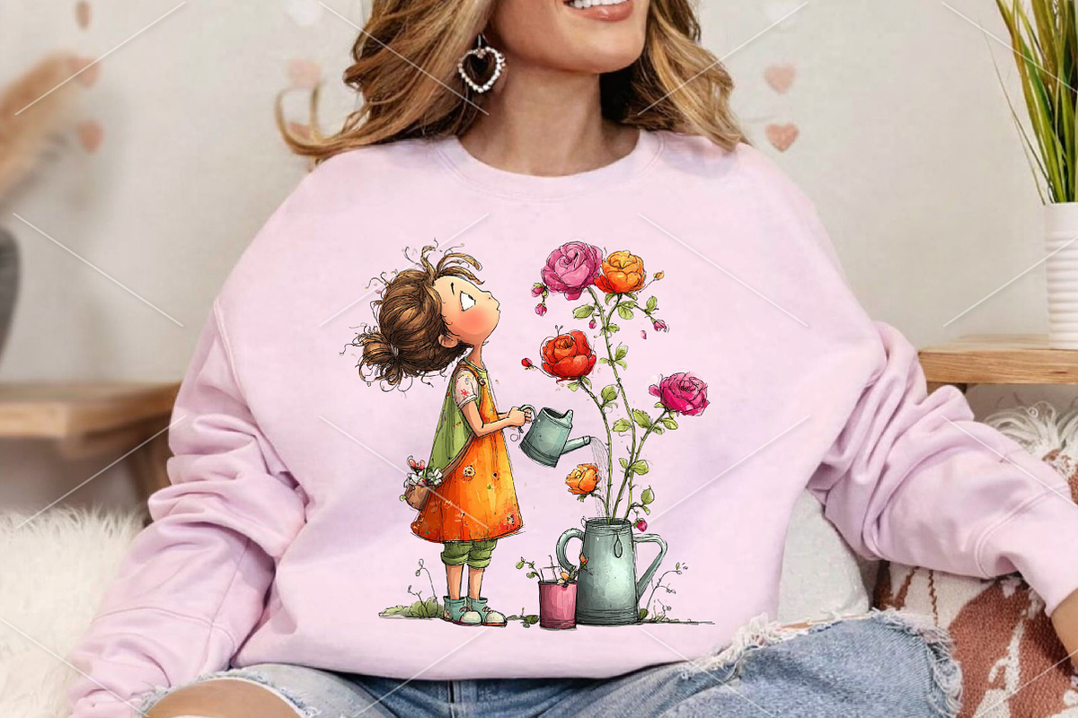 Girl with Flowers Graphics Clipart, an Illustration by Canvas Craft (Photo 4 of 7)