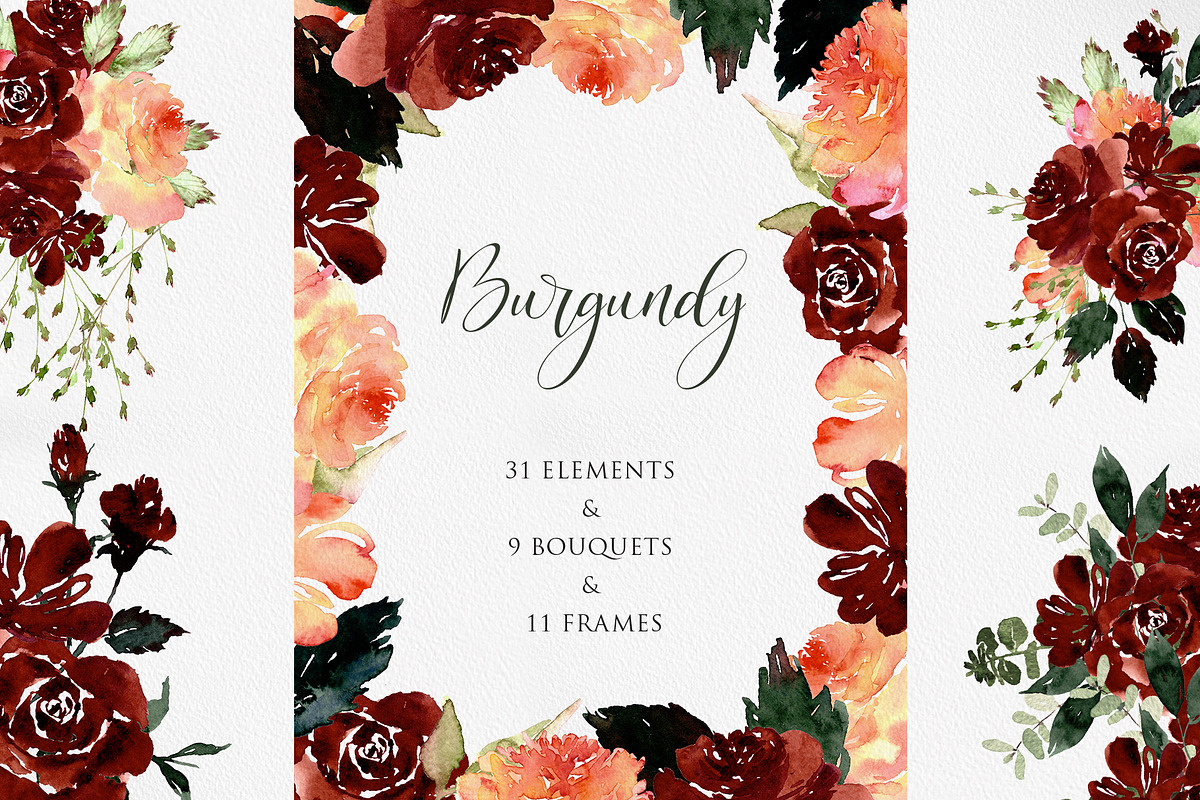 Watercolor flower - Burgundy, an Illustration by Beigetime (Photo 1 of 8)