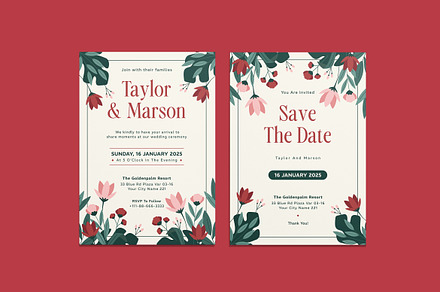 Pumble Floral Wedding Invitation, an Invitation Template by iDoodle Studio