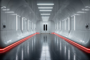 Bright, sleek-lit tunnel corridor in modern design, a Background Photo by OSORIOartist