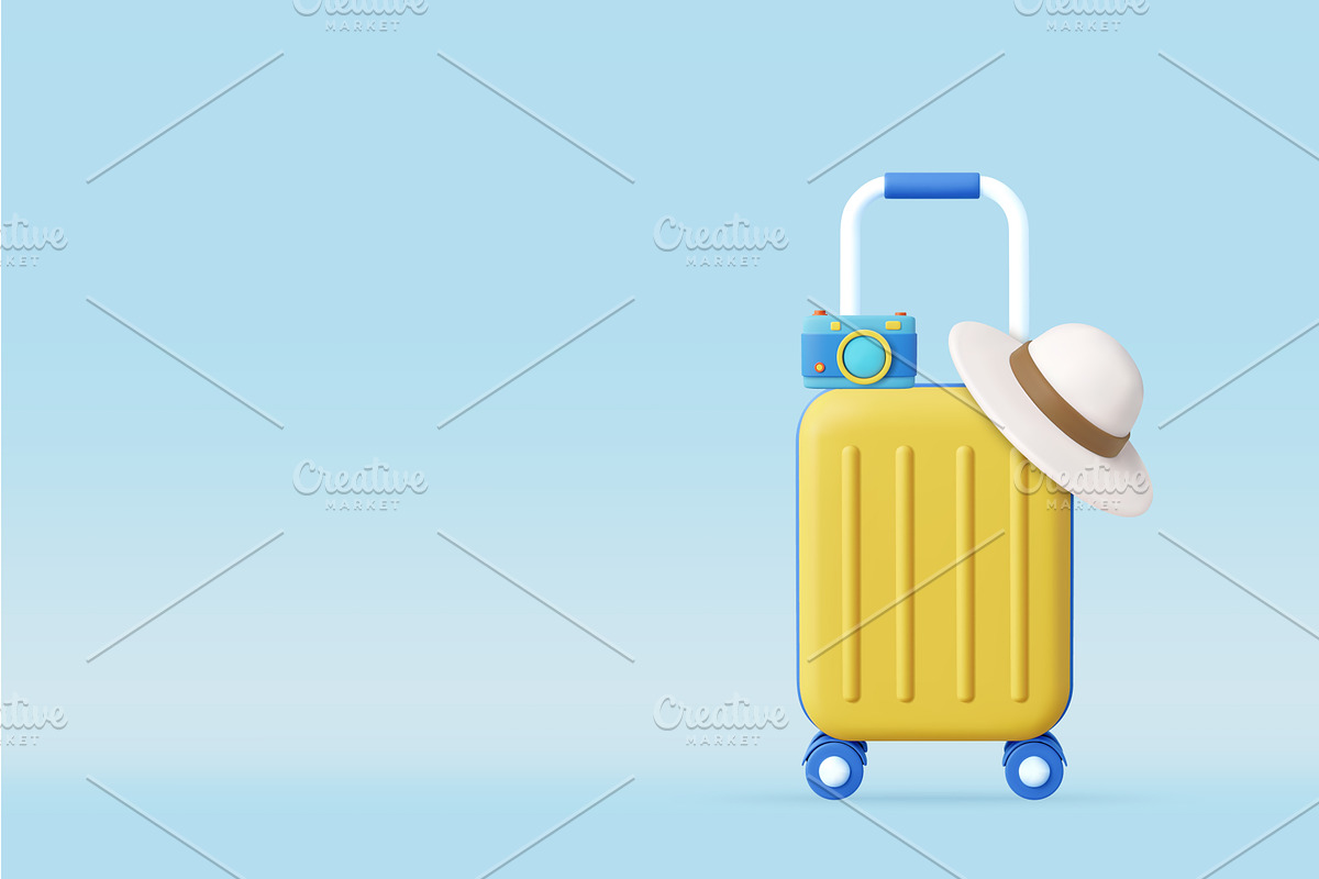 3d Travel bag, camera and hat, an Object Illustration by ModVector