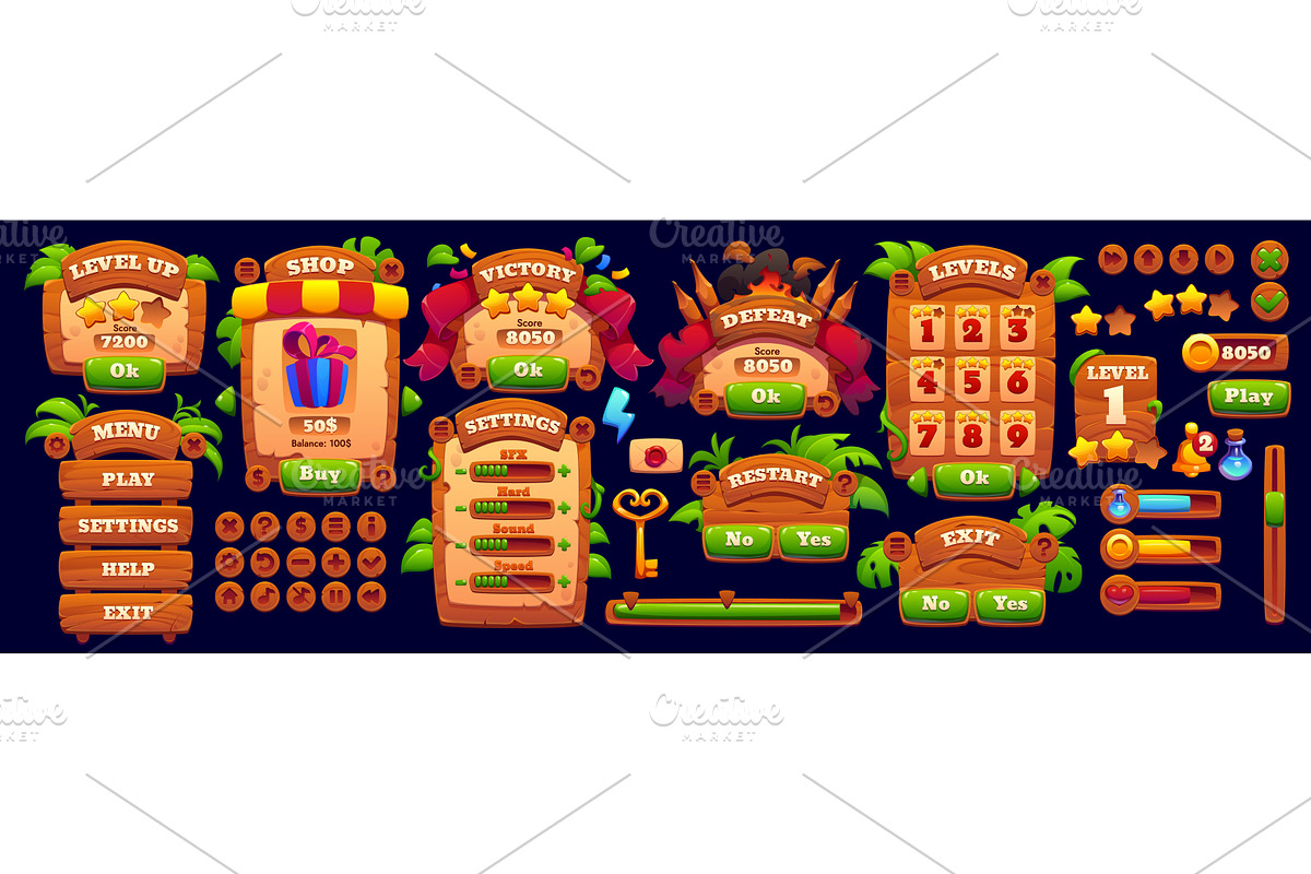 Game interface with jungle wood, a Technology Illustration by Vector Tradition