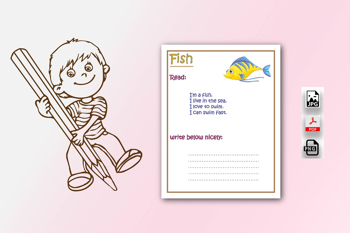 Kid Reading and writing worksheets, a Graphic by Hitubrand (Photo 2 of 5)