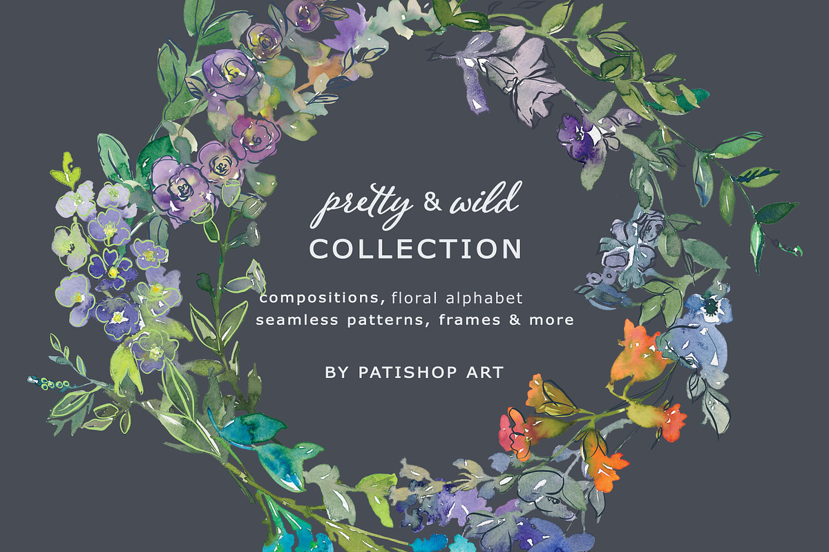 Field Flowers Clipart HUGE set, an Illustration by Patishop Art