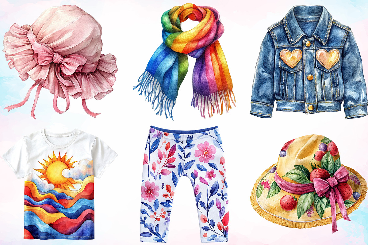 Watercolor Kids Clothing Clipart PNG, an Object Illustration by Canvas Craft (Photo 2 of 4)