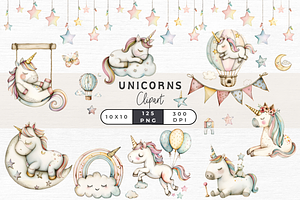 Cute Unicorn Clipart,, an Object Graphic by EllyandLima