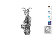 Smart goat with books portrait, an Animal Illustration by CatMadePattern (Thumbnail 1 of 2)