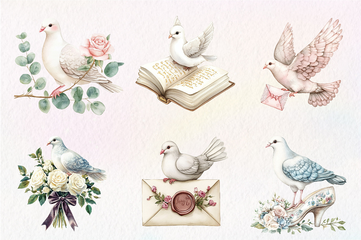 Summer Wedding Doves Clipart, an Illustration by CreationArt (Photo 8 of 9)