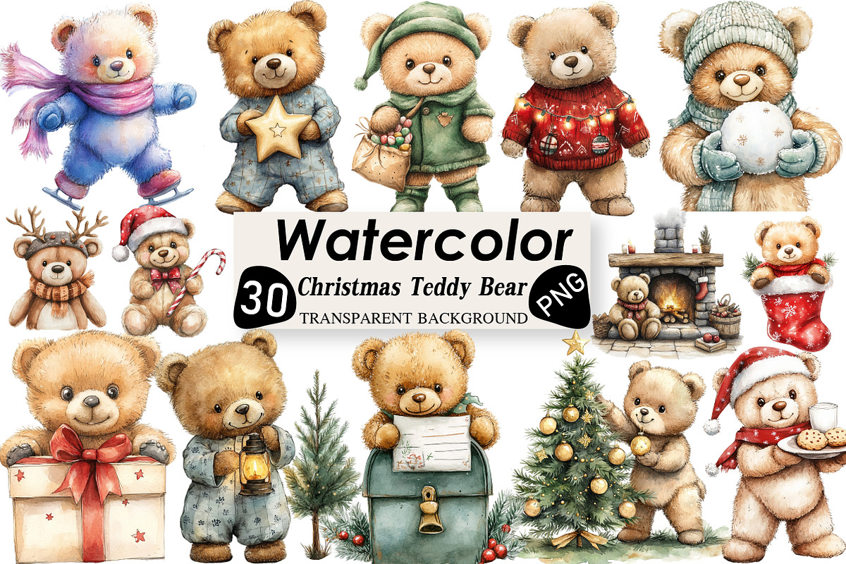 Christmas Teddy Bear Sublimation, an Illustration by Black Bird Studio (Photo 1 of 6)