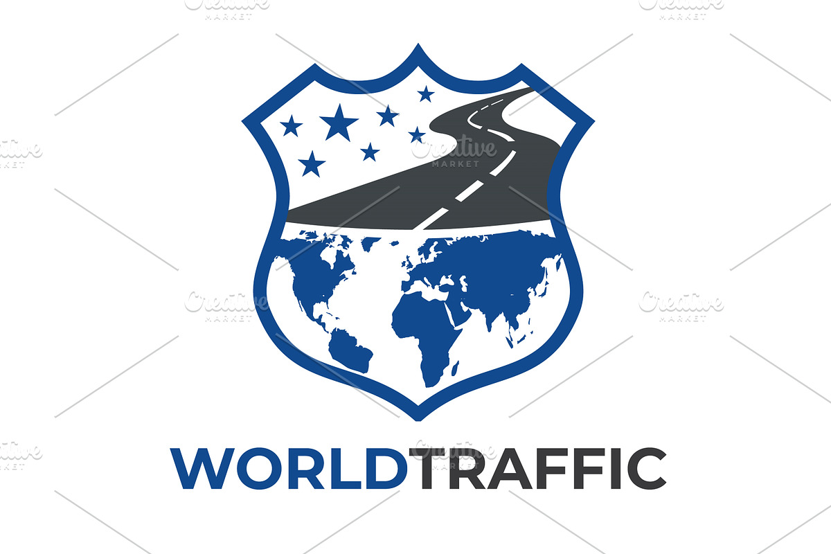 Globe road shield traffic logo, a Transportation Illustration by LogosDen