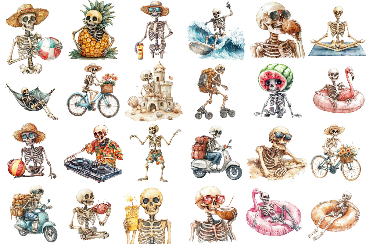 Funny Summer Skeleton Clipart, an Illustration by Sublimation Artist (Photo 2 of 6)