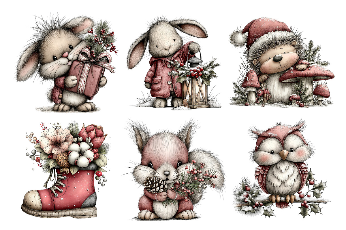 Rustic Woodland Christmas Clipart, a Seasonal Illustration by Creative Art (Photo 6 of 7)