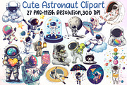 Watercolor Cute Astronaut Clipart, an Illustration by Sublimation Artist (Thumbnail 1 of 6)