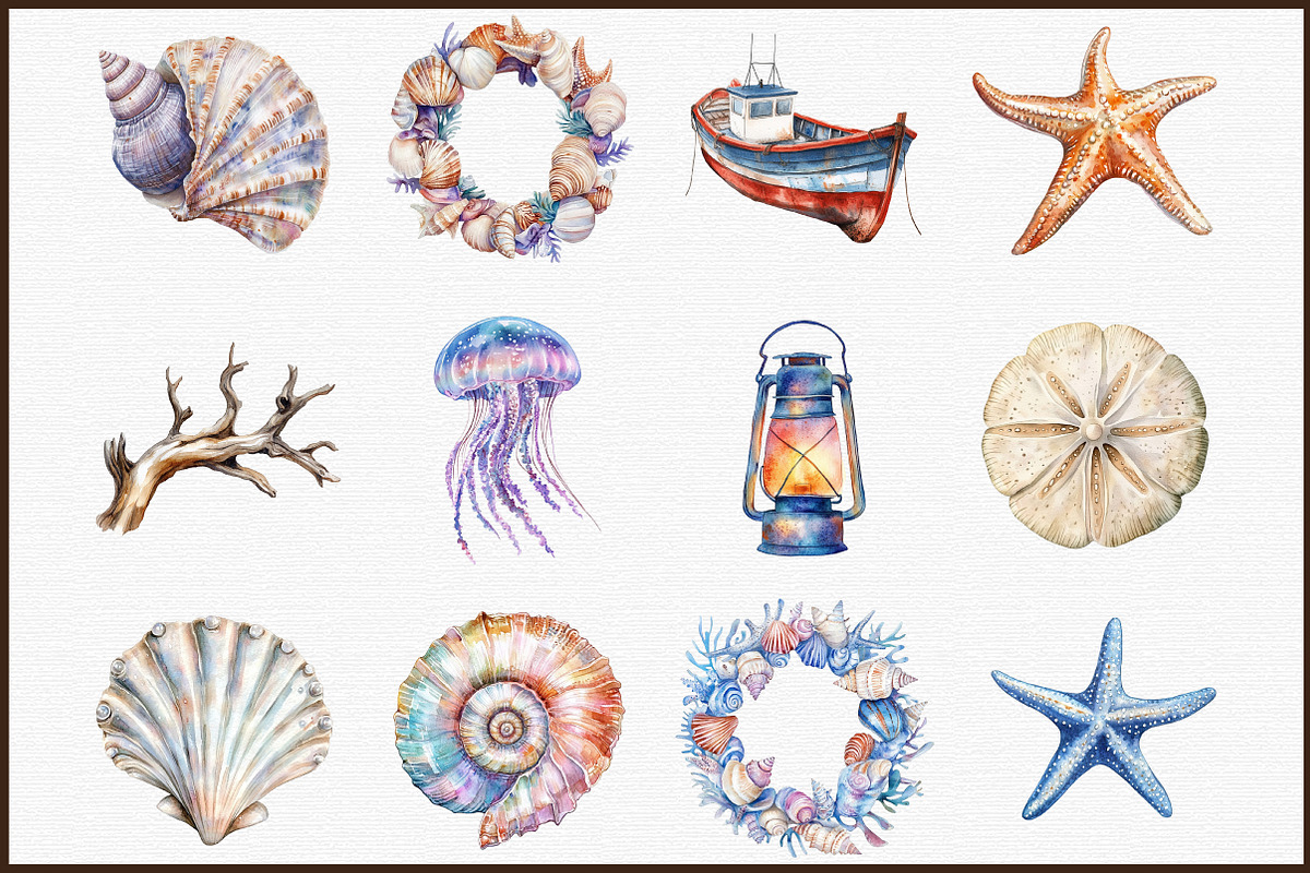Watercolor Seaside Whispers Clipart, an Illustration by Sublimation Artist (Photo 3 of 6)