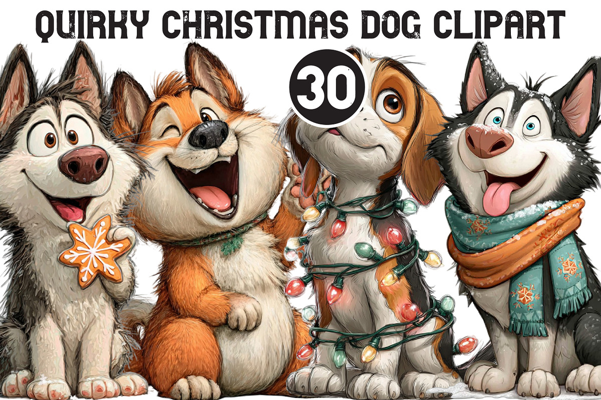 Quirky Christmas Dog Clipart, an Illustration by Black Bird Studio (Photo 1 of 6)