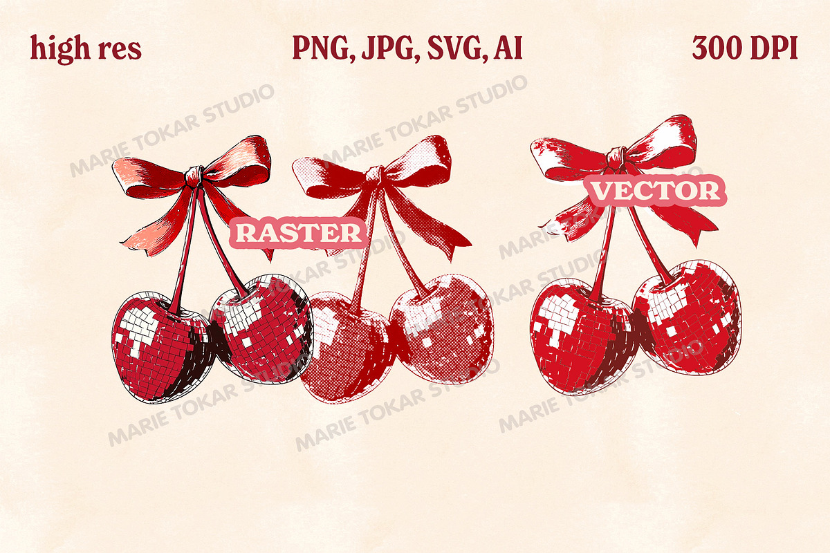 Retro Cherry Illustrations PNG & SVG, an Object Graphic by Marie T (Photo 8 of 12)
