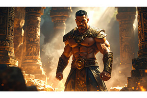 A muscular warrior in ornate armor, an Architecture Photo by Igor Tichonow