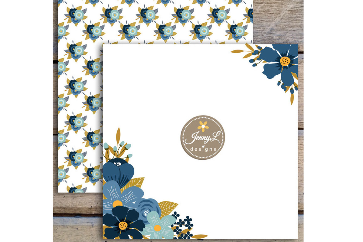 Navy Blue Floral Digital Papers, a Pattern Graphic by JennyL Designs (Photo 3 of 4)