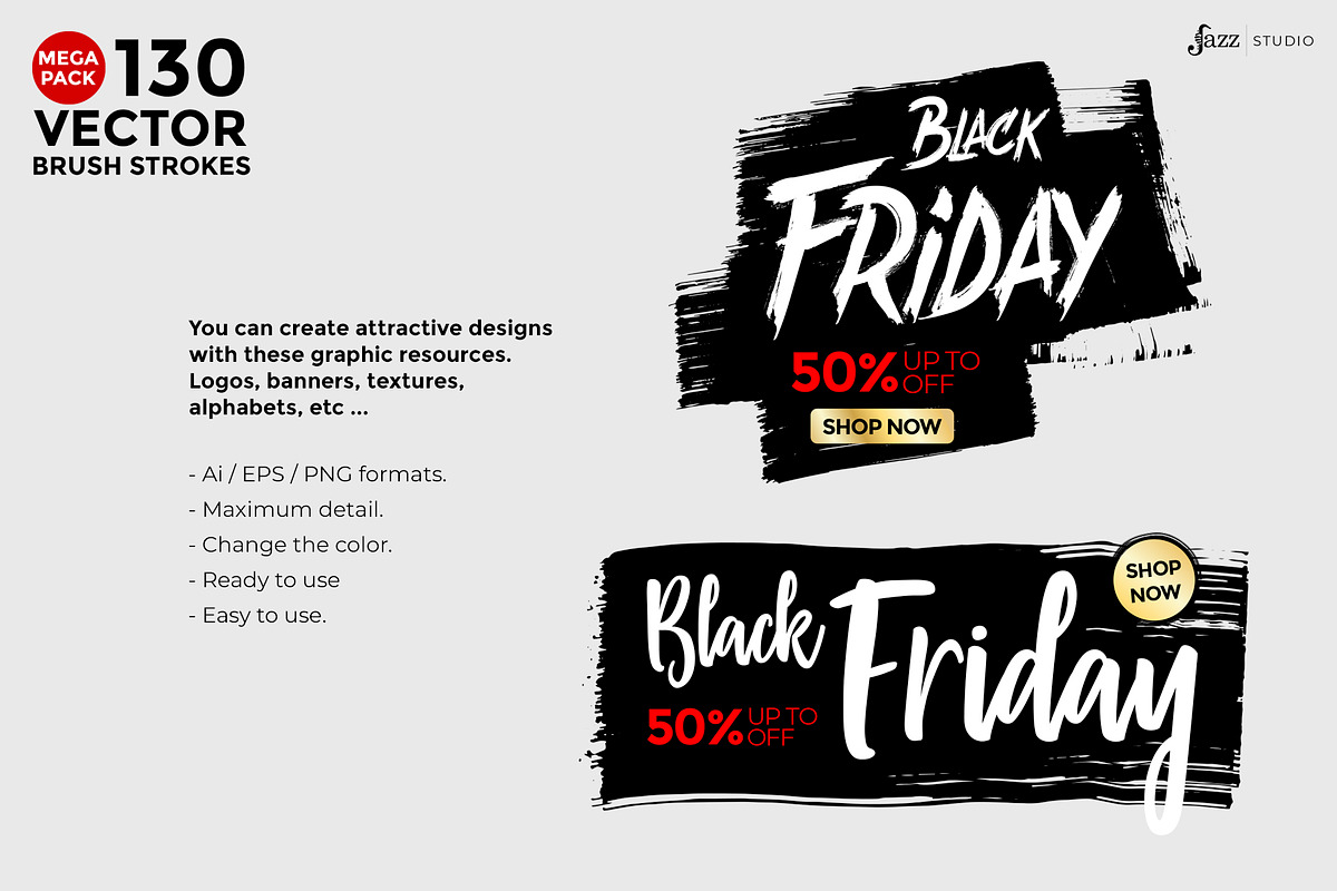 130 Vector Brush strokes collection., a Brushes & More by JAZZ STUDIO (Photo 4 of 12)