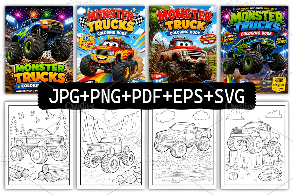 MONSTER TRUCK COLORING BOOK for KIDS, a Decorative Illustration by Coco Bloom (Photo 2 of 3)