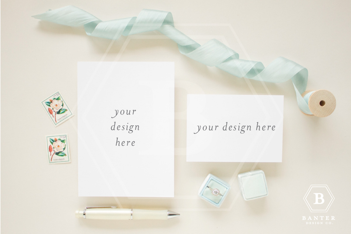 Styled Invitation + RSVP Mockup, a Mockup by Banter Design Co.