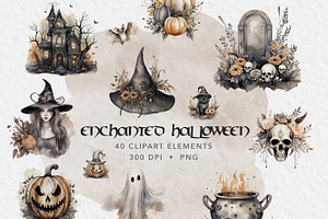Halloween Clipart in Watercolor